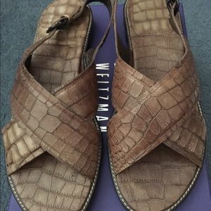 Stuart Weizmann Croc Print Flat Sandal